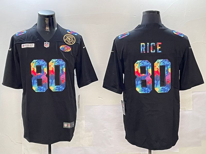 Men San Francisco 49ers 80 Rice Black Rainbow 2024 Nike Limited NFL Jersey style 4